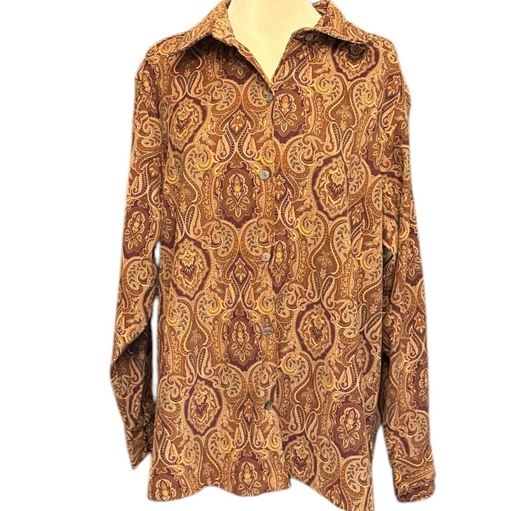 Caribbean Joe Woman button down shirt long sleeves w/button cuffs paisley Sz 2X